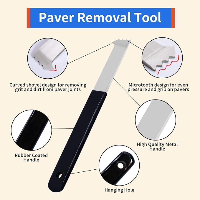 2Pcs Paver Removal Tool, Paver Extractor Tool Paver Puller with Joint Scraper Micro Teeth and Gripper Slots Paver Lifter Tool for Garden, Lawn, Patio, Yard Loose Brick Block Replacement