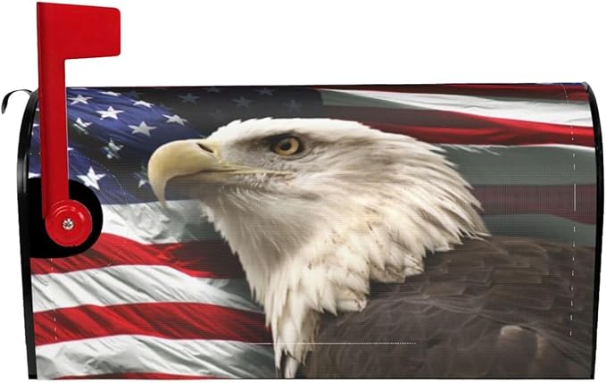 Independence Day American Eagle Flag Mailbox Covers, 4th of July Magnetic Outdoor Decorations Mailbox Wraps Post Letter Box Cover for Garden Decor Larger Size 25.5x21 in
