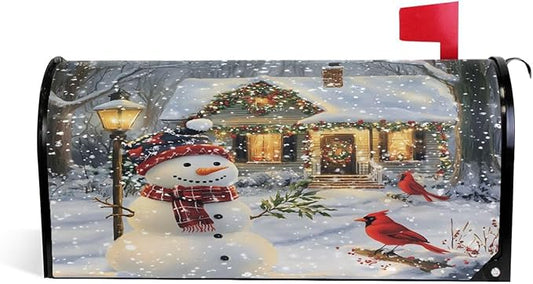 SUABO Mailbox Cover Snowman Cardinal House Standard Magnetic Mailbox Covers Wraps for Christmas Home Yard Garden Decor