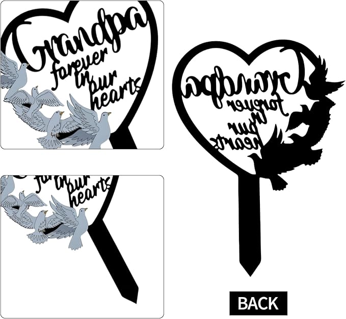 HPMAISON 11 inch Metal Grandpa Memorial Stake Grave Decorations for Cemetery Gravesite Sympathy Markers Waterproof Memorial Gifts for Loss of Grandfather Tombstones Plaque Outdoors Lawn Yard Decor