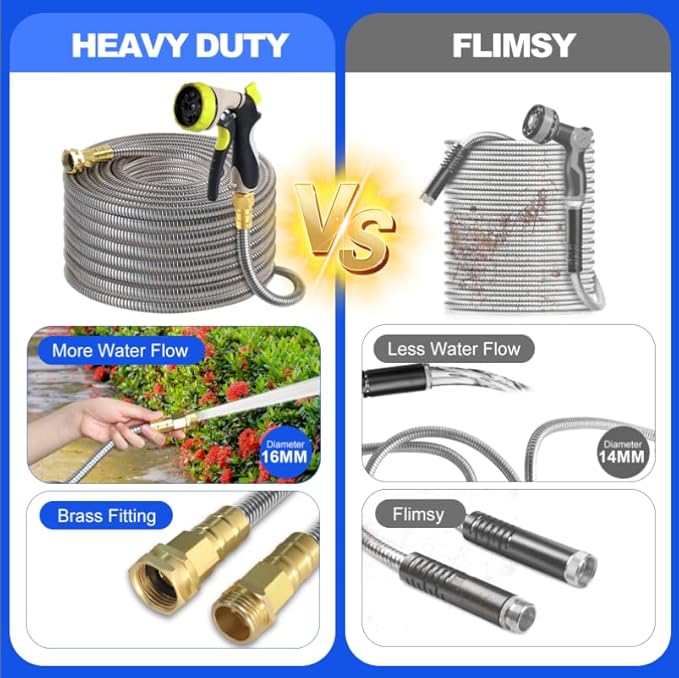Short Metal Garden Hose 5 ft – 304 Stainless Steel Water Hose Leader, Flexible Hose Extension, Small Lightweight Hose Extender,No Kink Outdoor Hose (5 ft)