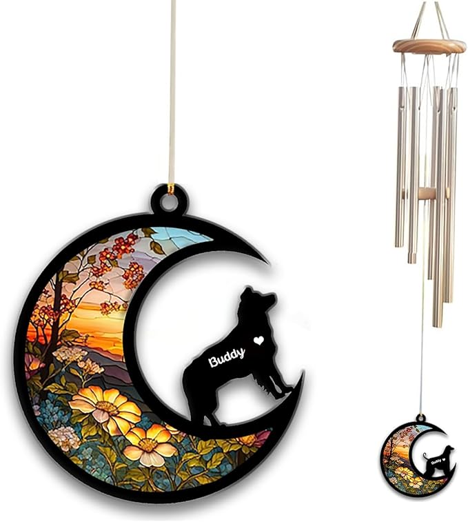 Border Collie Sun Catcher Wind Chime, Custom Sunflower Suncatcher Dog Memorial Wind Chime, Dog Loss Gift, Dog Sympathy Gift, Pet Loss Suncatcher, Outdoor Garden Decor