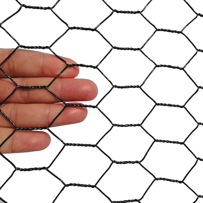 PVC Hexagonal Poultry Netting Chicken Wire 12" x50' x 1" Mesh 20GA Black