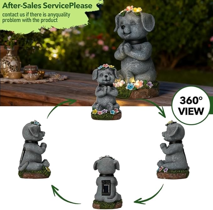 Solar Dog Statue Garden Decor with LED Lights Outdoor Dogs Decor Gifts for Women Dog Figurines for Patio Yard Garden Home Decoration