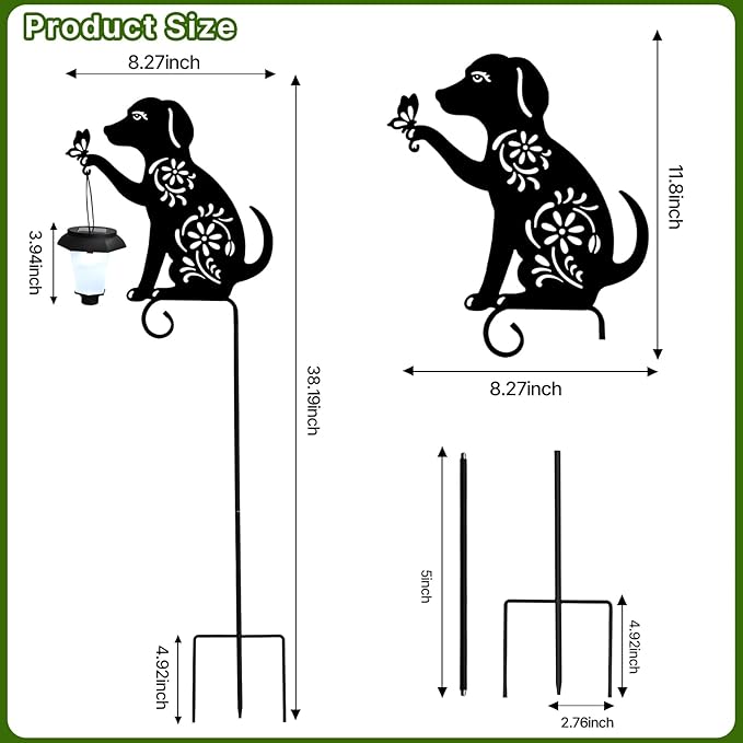 Dog Solar Lights Outdoor Garden Decoration, Dog Garden Statues, Outdoor Metal Decorative Garden Stakes with Solar Lantern for Lawn Yard Pathway Patio Gardening Gifts