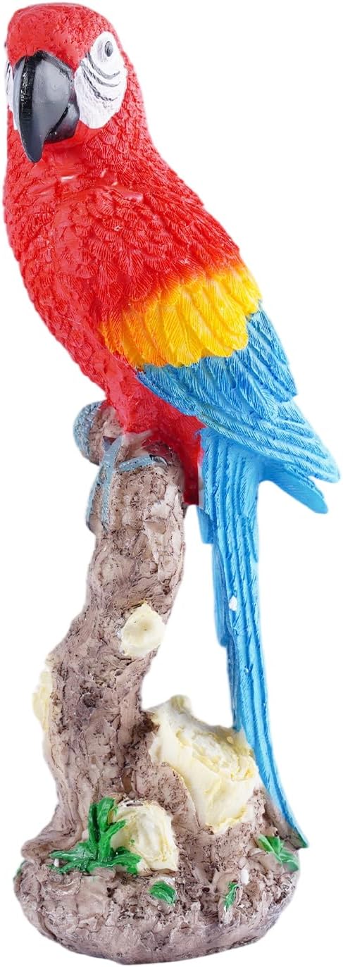 Vivid Standing Parrot Resin Statue - Lifelike Bird Animal Sculpture for Garden Courtyard Decor & Indoor Desktop Office Table Ornament