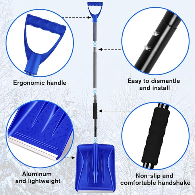 Snow Shovel, Emergency Shovels for Driveway with D-Handle, Overall 41-Inch Long Garden Shovel for Car, Garden Tools, Blue