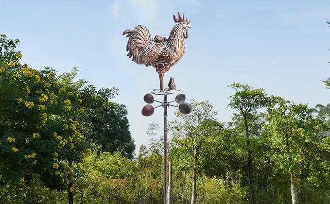 Metal Rooster with Chicks Garden Spinner,79" Large Metal Kinetic Wind Spinner for Outdoor Garden Yard Decor,Antique Copper Chicken Rooster Sculpture Statue Yard Art Wind Spinner for Patio Lawn