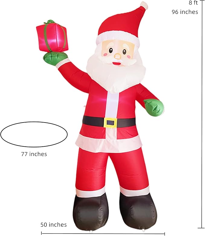 Christmas Inflatable Santa Claus 8 FT, Giant Christmas Inflatables Outdoor Decoration Blow Up, Build-in LED Lighted Santa with Gift Box Indoor Outdoor Home Garden Yard Xmas Holiday Decor