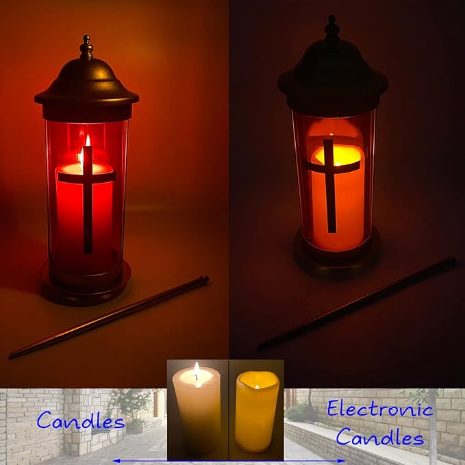 Lights for Cemetery as Bereavement Gifts or Memorial Lanterns with Garden Stakes for Outside Lights for Yard as Outdoor Decorations with Cross