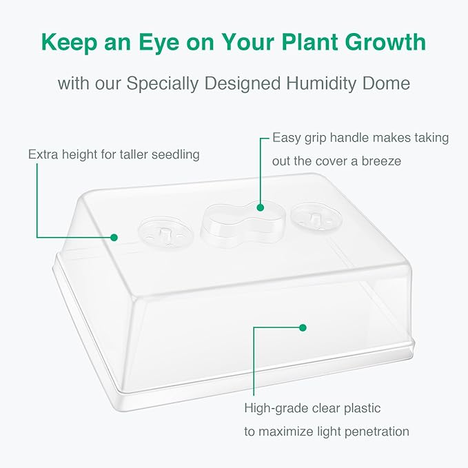 SOLIGT [Thick Plastic] 3-Set Strong Seed Starter Trays with 5" Humidity Domes for Seed Starting, Germination, Seedling Propagation & Plant Growing, Holds 144 Cells in Total