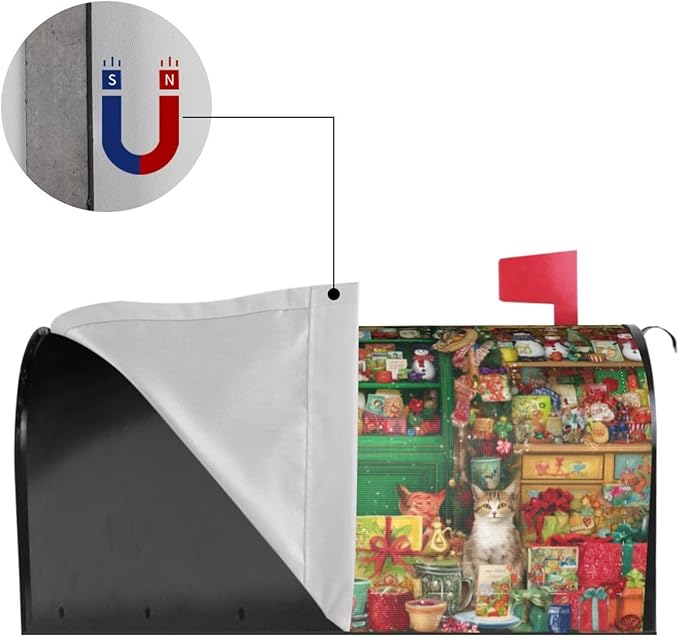 Christmas Cat Mailbox Covers Magnetic Letterbox Covers 21x18 Inch for Garden Outdoor Decoration