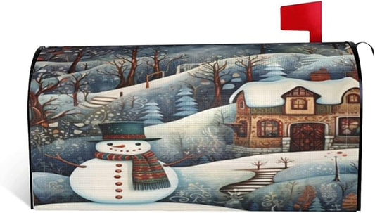DADABULIU Mailbox Covers Snowman Forest Winter House Snowman Forest Winter House Magnetic Letter Post Box Cover Standard Size 25.5 x 21 Inch Garden Yard Home Decorative