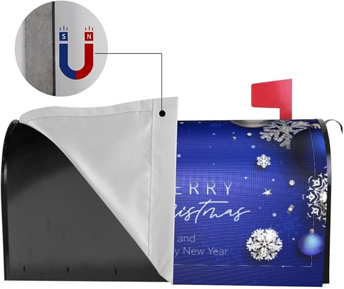 Christmas Mailbox Covers Xmas Blue Ball Fir Branch Snowflake Magnetic Letter Post Box Cover Standard Size 25.5 x 21 Inch Garden Yard Home Decorative