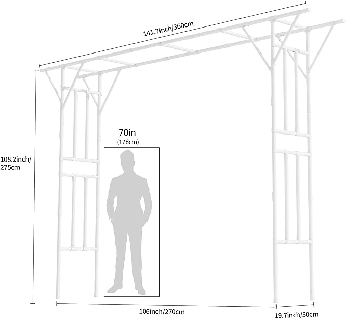 Flat Top Garden Arch Trellis 11FT x 9FT, Extra Large Garden Trellis for Climbing Plants Outdoor, 141.7in x 108in PE-Coated Metal Arbor Archway Trellis for Roses,Wisteria,Wedding,Patio Decoration White
