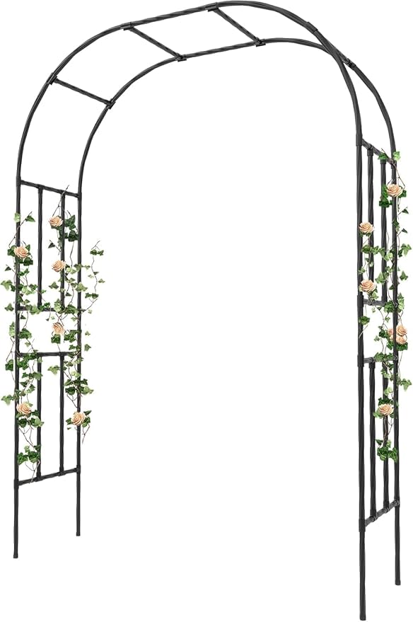 Metal Garden Arch Arbor Trellis – Heavy Duty Steel Garden Arbor for Climbing Plants, Wedding Ceremony, Party & Outdoor Decoration – Weather-Resistant Black Garden Archway for Lawn, Patio, and Pathway