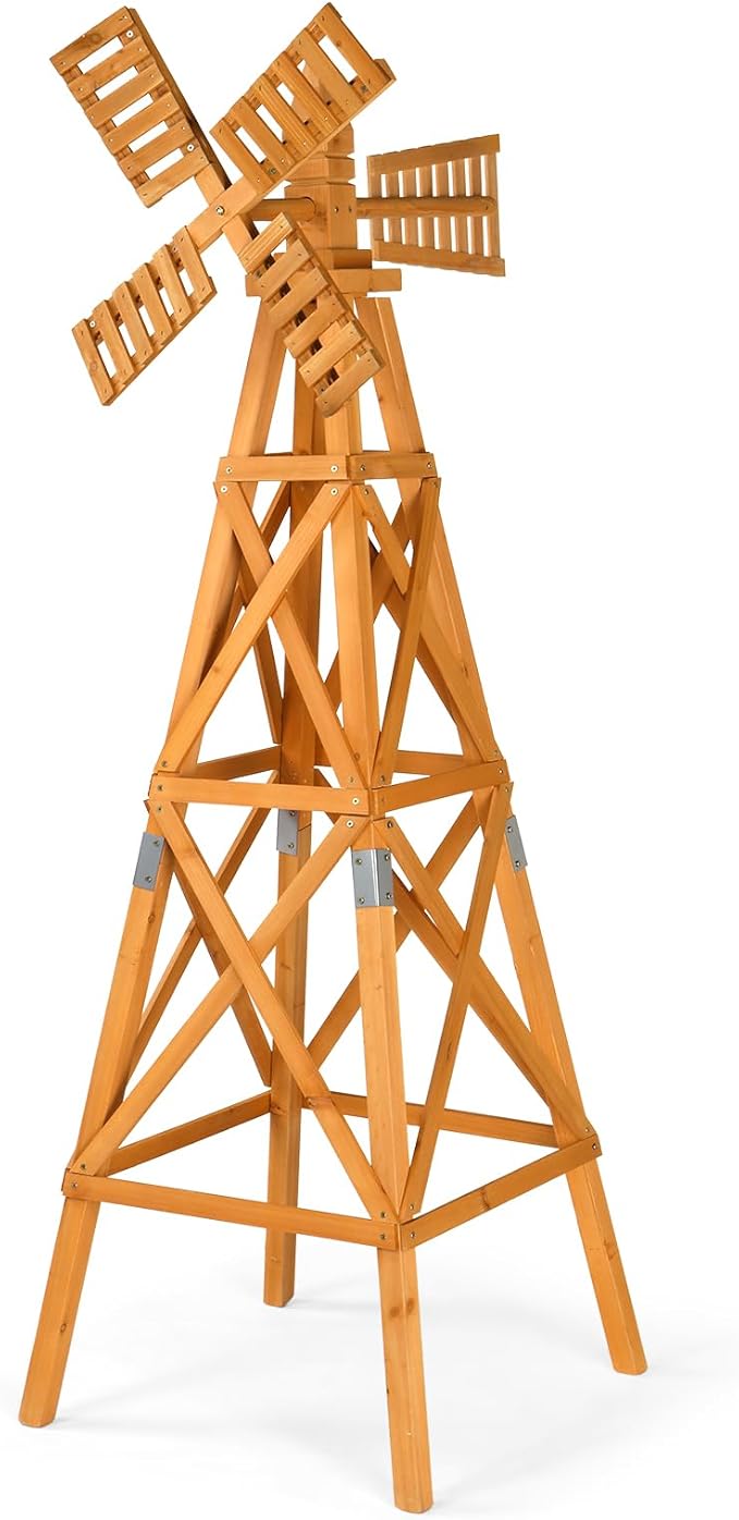 Wooden Windmill, Weather-Proof Wind Spinner, Outdoor Wind Mill for Garden Lawn Patio Decoration (Teak, Large)