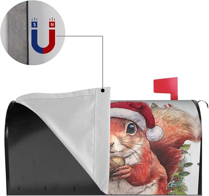 Christmas Squirrel Mailbox Covers Magnetic Letterbox Covers 21x18 Inch for Garden Outdoor Decoration
