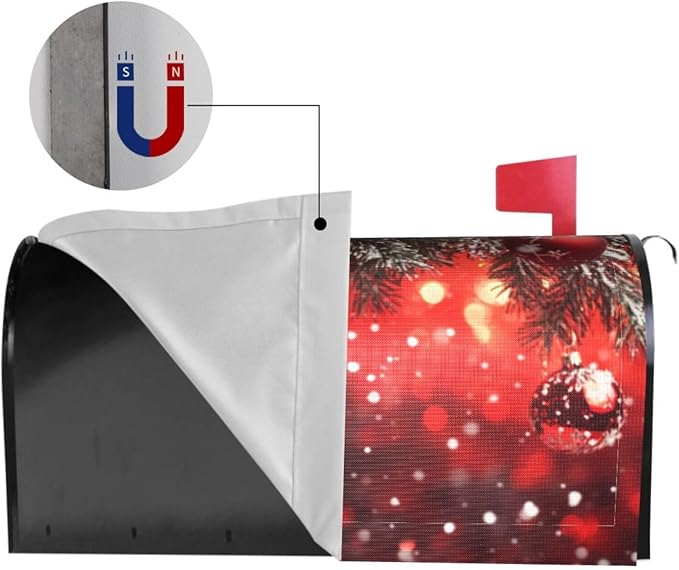 Festive Magnetic Mailbox Cover Red Christmas Ball Pattern Outdoor Mailbox Protector Holiday Seasonal Decorative Garden Yard Home Standard Size 21 x 18 Inch