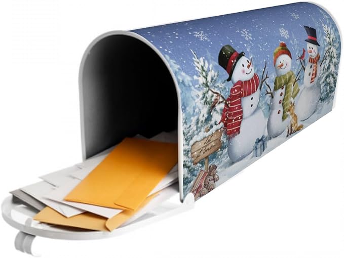 Winter Blue Mailbox Covers Magnetic Standard Size 18 x 21 Inch Snowman Tree Fox Bear Letter Box Cover Outdoor Mail Wraps Cover for Garden Home Yard Decor