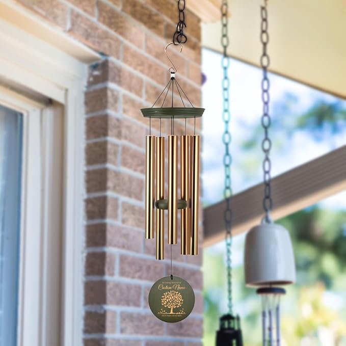 ASTARIN Personalized Tree of Life Memorial Wind Chiems, Sympathy Gift Outdoor Deep Tone Wind Chimes for Loss of Loved One Mom, Hanging on The Porch Garden Patio Yard(Produced in USA)