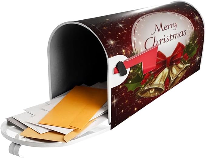 Festive Magnetic Mailbox Cover Christmas Bell Pattern Outdoor Mailbox Protector Holiday Seasonal Decorative Garden Yard Home Standard Size 21 x 18 Inch