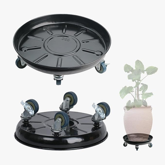 3 Pack Metal Plant Caddy with Wheels 12 Inch Black, Round Rolling Heavy Duty Plant Dolly, Heavy Plant Pot Mover Outdoors or Indoors, The Metal Wheel Can Rotate 360 Degrees or Lockable.