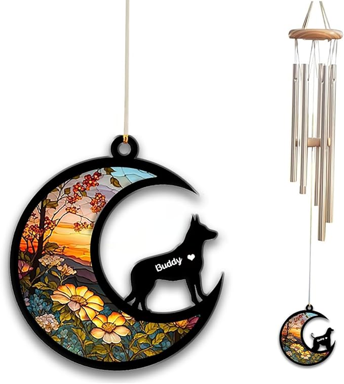 Australian Kelpie Sun Catcher Wind Chime, Custom Sunflower Suncatcher Dog Memorial Wind Chime, Dog Loss Gift, Dog Sympathy Gift, Pet Loss Suncatcher, Outdoor Garden Decor