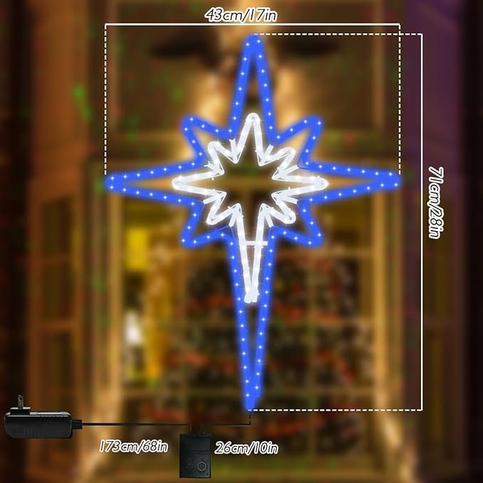 Large 28inch Twinkle Bethlehem Star Pre-lit 216 Super-Bright LED Outdoor Christmas Decoration with 11 Functions and Timer Waterproof for Outdoor Home Party Wall(Blue and White)