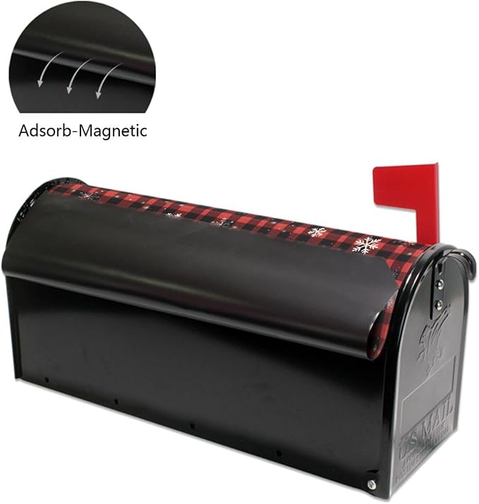 SUABO Mailbox Cover Red Truck Plaid Christmas Tree Oversize Magnetic Mailbox Covers Wraps for Christmas Home Yard Garden Decor