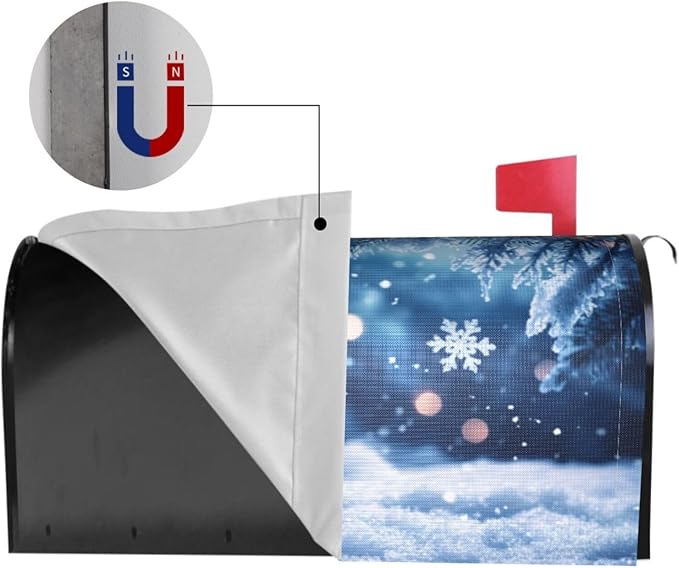 Festive Magnetic Mailbox Cover Winter Christmas Blue Ball Pattern Outdoor Mailbox Protector Holiday Seasonal Decorative Garden Yard Home Large Size 25.5 x 21 Inch