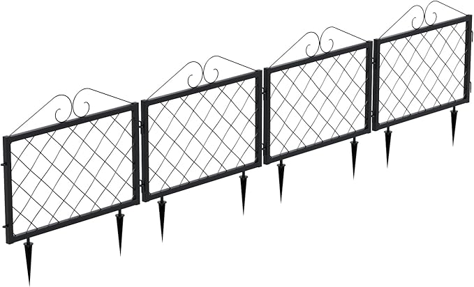 Zhongma Decorative Metal Garden Fence, Pack of 4pcs, Total 26" H x 97.5" L