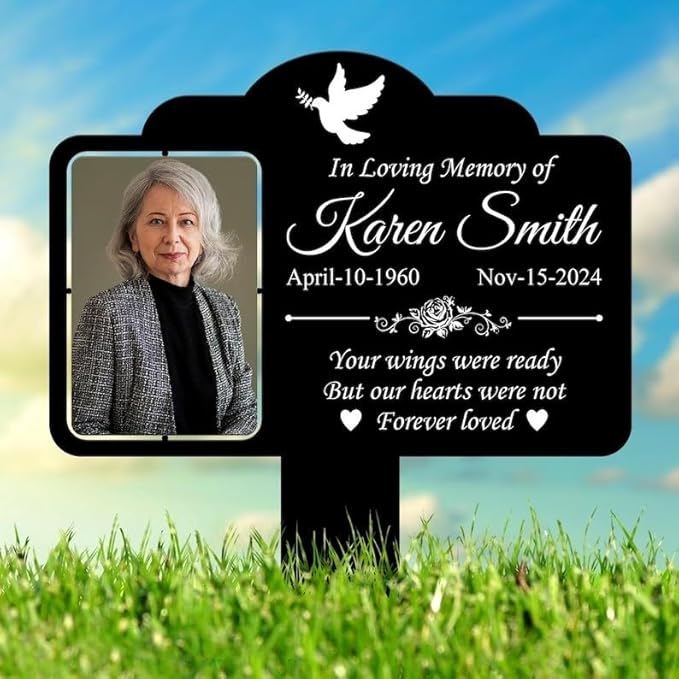Custom Photo Grave Marker – Temporary Outdoor Memorial Plaque with Photo, Sympathy Remembrance Marker (Temporary Grave Marker)