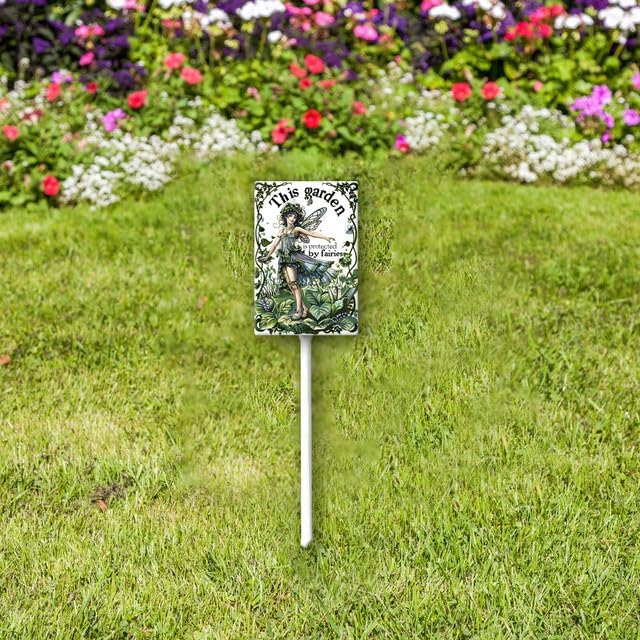 Uptell This Garden is Protected By Fairies Yard Signs with Stakes Aluminum Sign for House/Front Door Outdoor Decoration,Weather Resistant 8x12 Inch