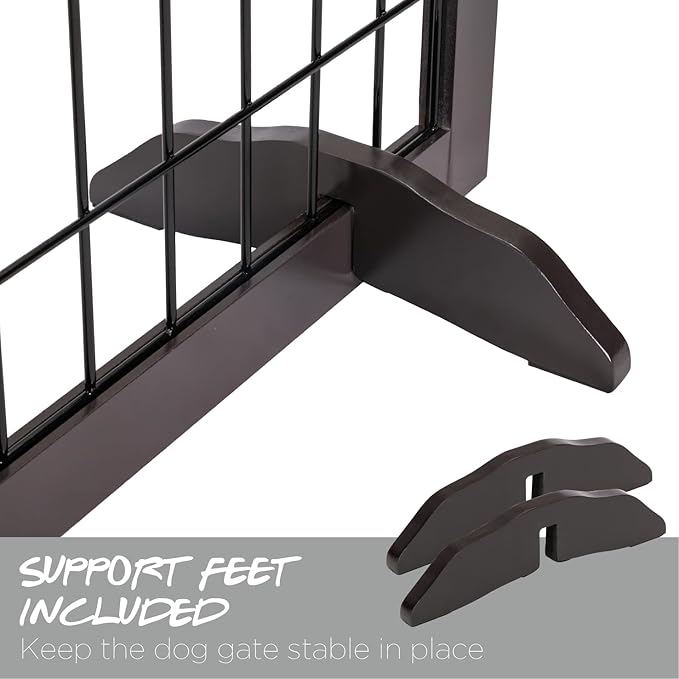 PAWLAND 96-inch Extra Wide Dog gate for The House, Doorway, Stairs, Freestanding Foldable Wire Pet Gate, Set of Support Feet Included (Espresso, 30" Height-4 Panels)