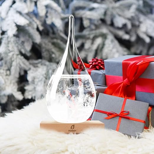 Storm Glass Weather Predictor, Glass Sphere with Wood Base, Christmas Decoration Snow Globe, Storm Glass Weather Forecast Weather Station Unique Christmas Gift