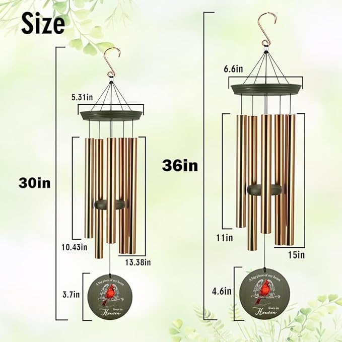 Personalized Cardinal Wind Chimes, 36inch Memorial Wind Chimes, Heaven Wings Custom Sympathy Gifts, in Loving Memory of Dad/Mom, Wind Chime for Loss of Loved Ones (Produced in USA)