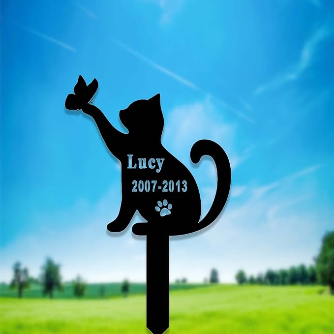 Custom Cat Memorial Stake Sign Metal Cat Grave Marker Cat Garden Decor Remembrance Stake Personalized Cat Name Yard Stake Pet in Heaven Loss of Cat Sympathy Gift