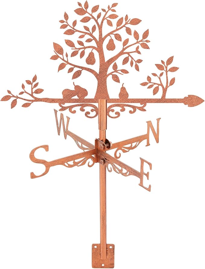 SUPERDANT Pear Tree Weather Vane Tree Leaves Wind Vanes for Yard Pears Metal Weathervane Roof Mount for Gardens Outside Reddish Copper Weathervanes Farmhouse Farm Barn Sheds Patio Decorations