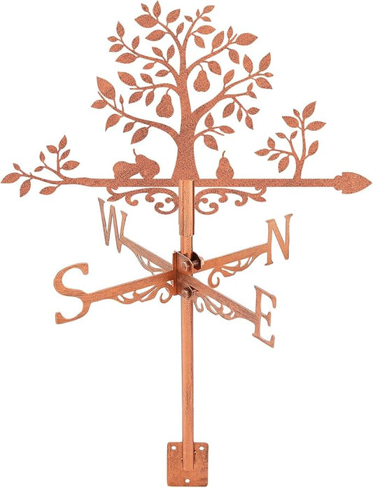 SUPERDANT Pear Tree Weather Vane Tree Leaves Wind Vanes for Yard Pears Metal Weathervane Roof Mount for Gardens Outside Reddish Copper Weathervanes Farmhouse Farm Barn Sheds Patio Decorations