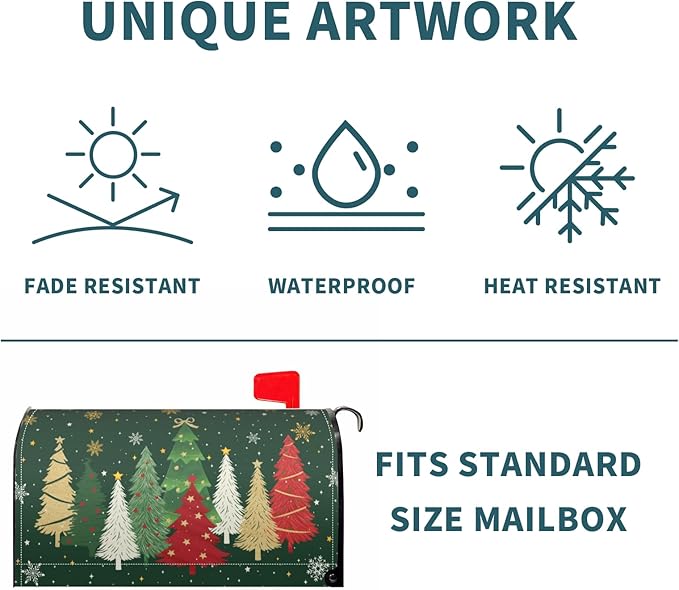 Christmas Mailbox Covers Magnetic Standard Size Xmas Tree Print Forest Green Winter Mailbox Wraps Holiday Themed Outdoor Decorative Letter Box Cases for Home Garden Outside Decor, 21x18 Inch