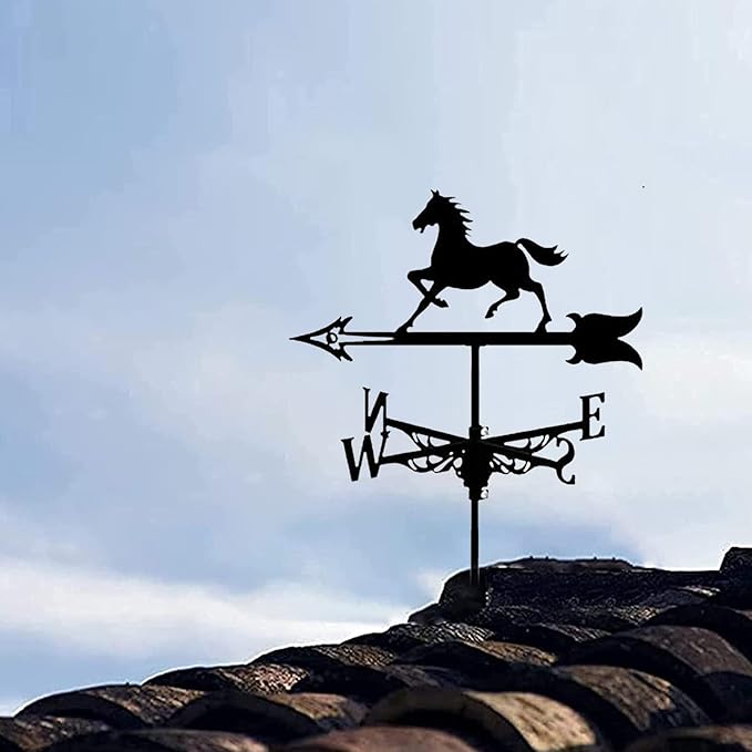 Weather Vane Cast Iron Weather Vane Galloping Wild Horse Ornament Wind Direction Indicator Tool with Anti-Rust Coating Professional Measuring Tool Easy to Assemble