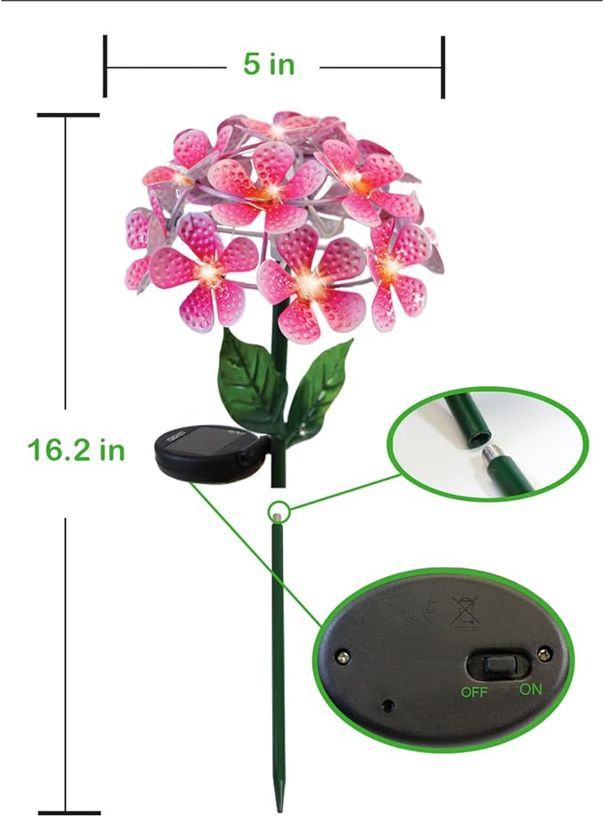 Touch Of ECO Solar LED Metal Flower Stake Light - Perfect for Your Garden, Patio, Walkway, or Outdoor Living Area - Includes 1 Flower Light