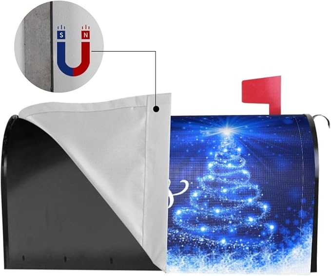 Mailbox Covers Merry Christmas Blue Snow Tree Magnetic Letter Post Box Cover Standard Size 21 x 18 Inch Garden Yard Home Decorative