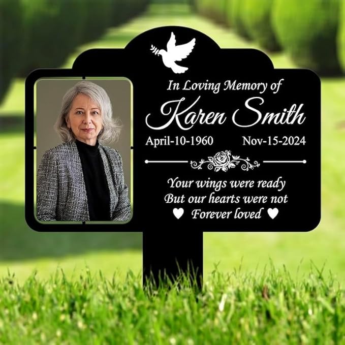 Custom Photo Grave Marker – Temporary Outdoor Memorial Plaque with Photo, Sympathy Remembrance Marker (Temporary Grave Marker)