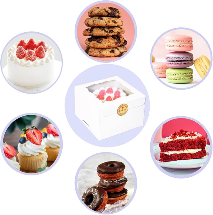 Cookie Boxes with Window 6x6x4 Inch 50 Pack Premium White Bakery Boxes for Individual Cheesecake,Cupcake,Dessert,Pastries,Mini Bundt Cake and Muffin