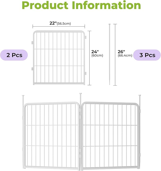SunsGrove Garden Fence 24 in(H) x 3.7 ft(L) 2 Panels, Heavy Duty Metal Animal Barrier Fence for Dogs, Easy No-Dig Setup, Decorative Dog Fences, White