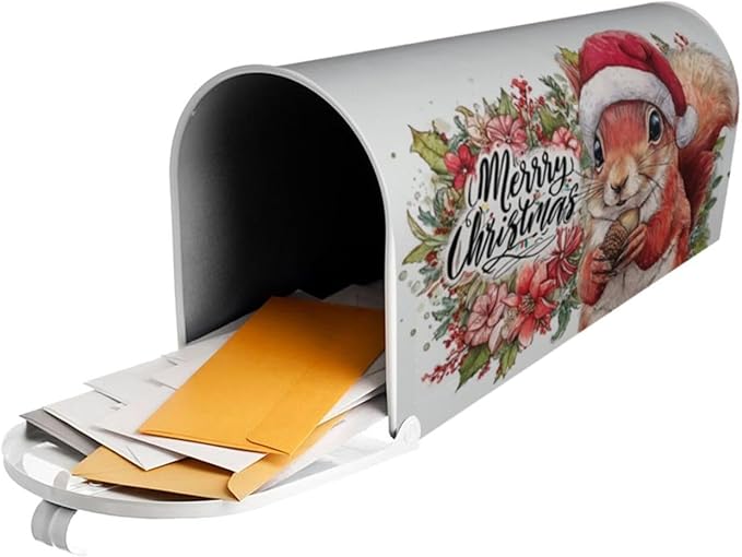 Christmas Squirrel Mailbox Covers Magnetic Letterbox Covers 21x18 Inch for Garden Outdoor Decoration