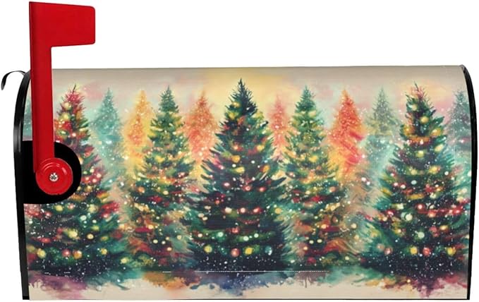 Winter Christmas Trees Mailbox Covers Magnetic Letterbox Covers 21x18 Inch for Garden Outdoor Decoration