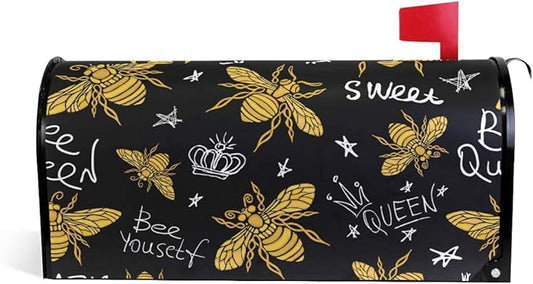 ALAZA WOOR Honey Bees with Queen Crown Magnetic Mailbox Cover MailWraps Garden Yard Home Decor for Outdoor Oversized-25.5" x20.8"